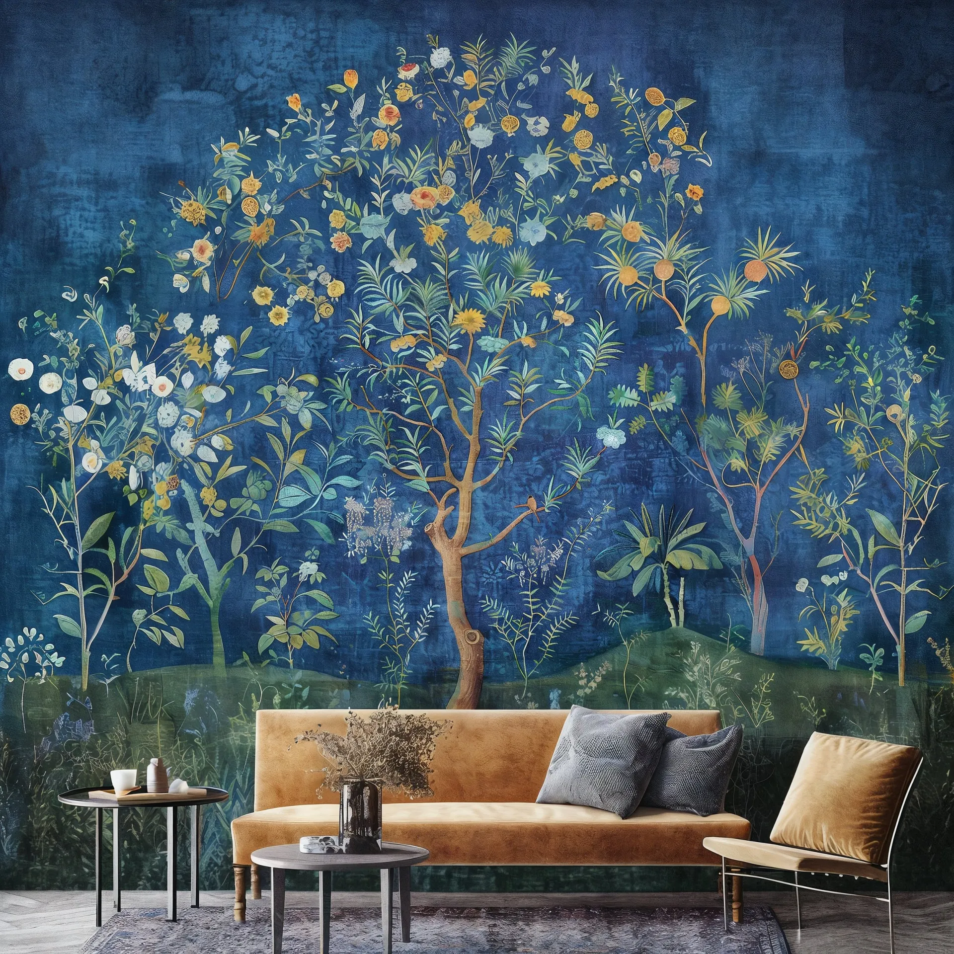 Einfühlung mural installed behind a sofa